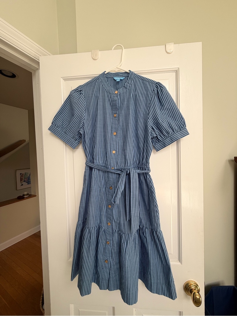 Draper James Blue and White Striped Button-Front Dress